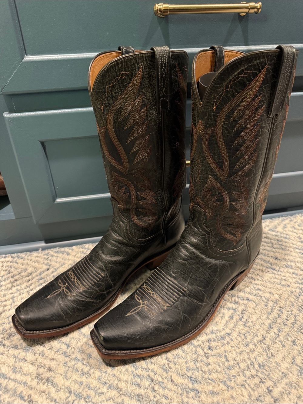 Men's 12 Lucchese Greenish Blackish Leather Cowboy Boots